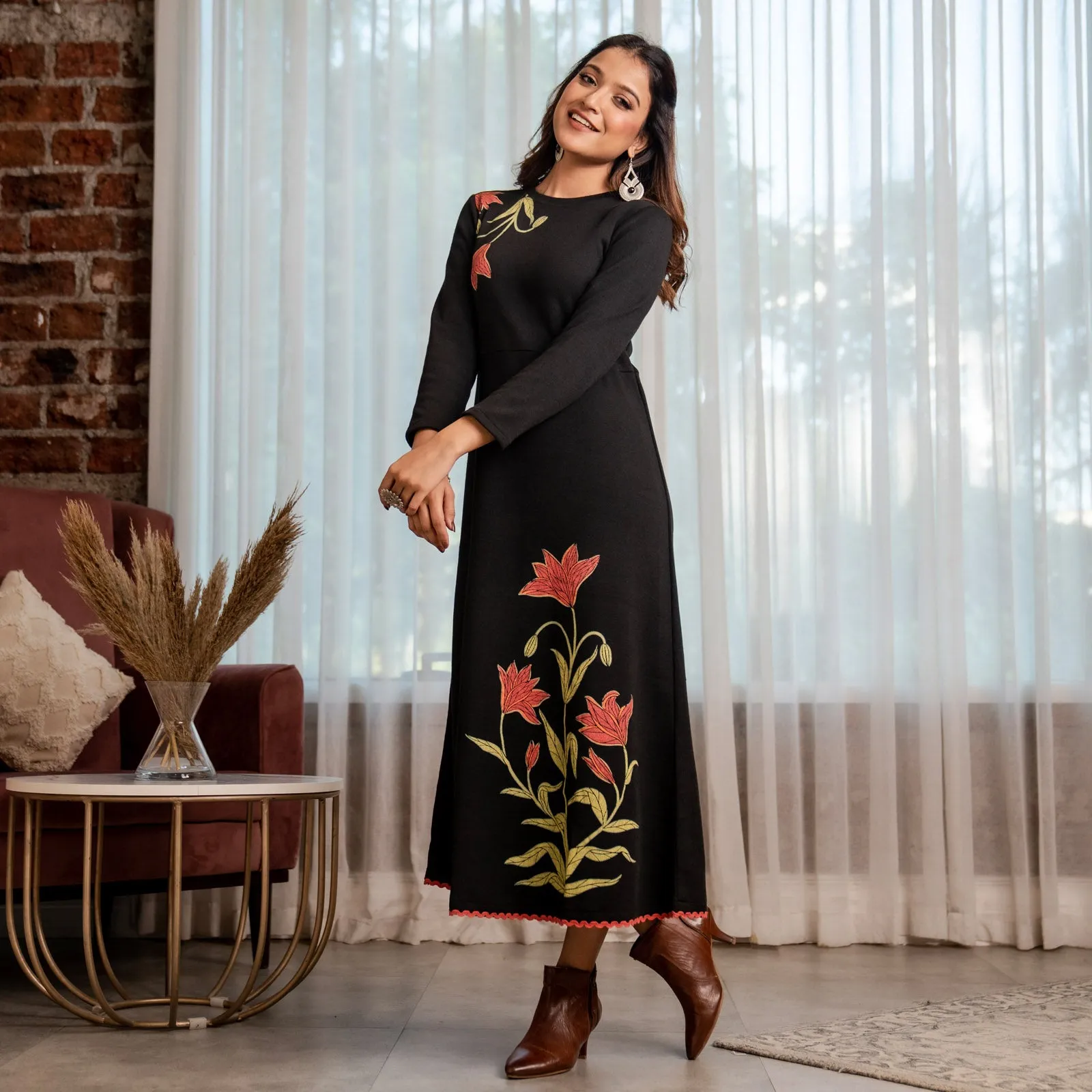 Black Acrylic Tulip Flared Dress