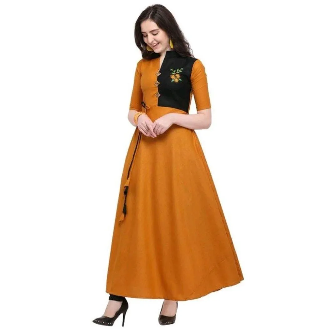 Designer Mart Mustard Ruby Cotton Gown Dress