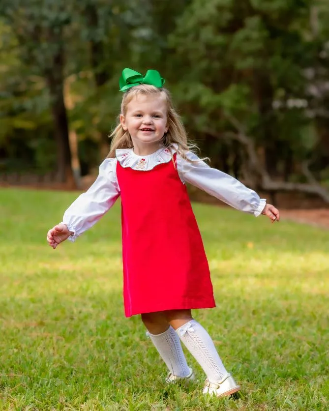 Girl's Red Corduroy Basic Christmas Jumper